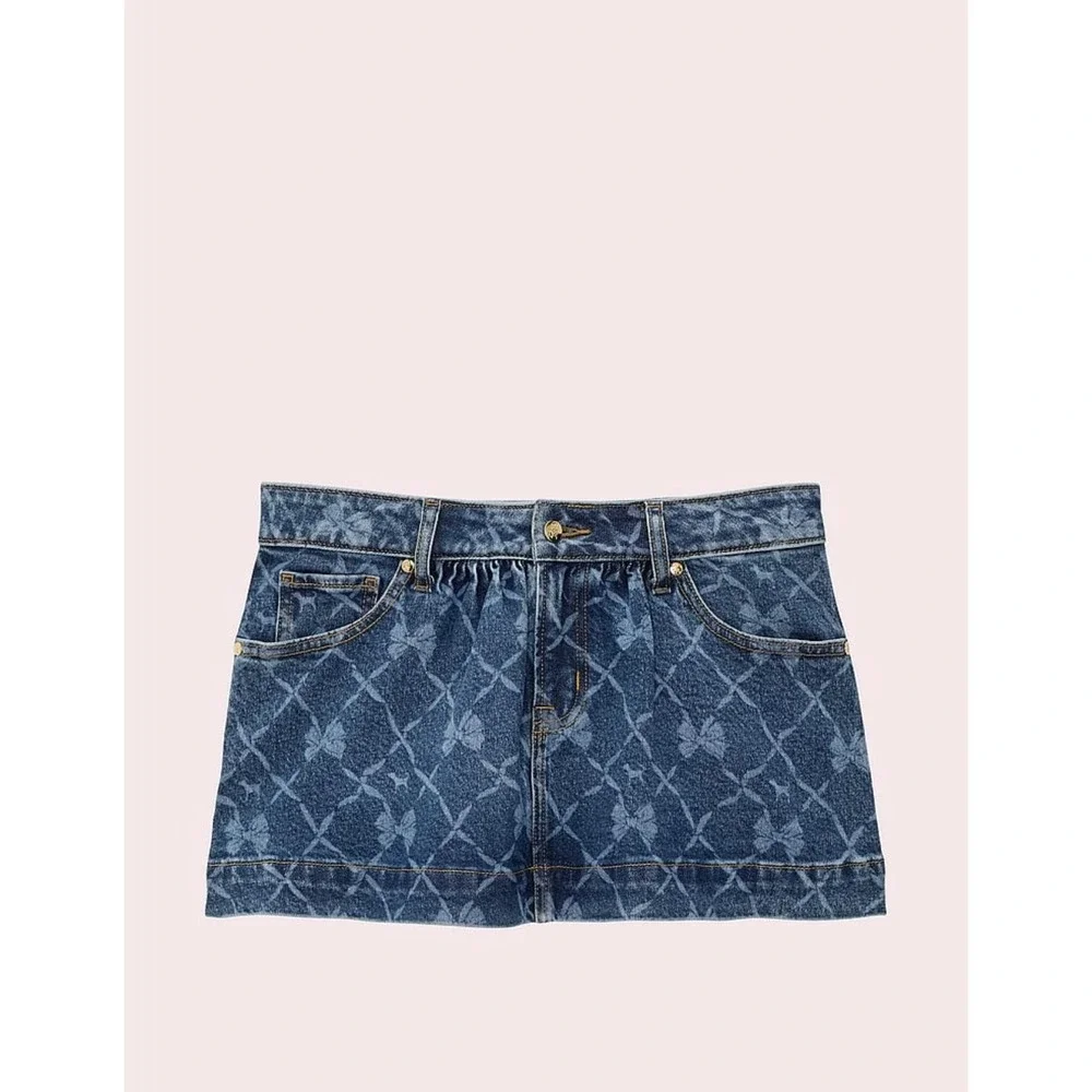 VICTORIA SECRET PINK Womens New Mini Skirt MEDIUM Bow Print LOVESHACKFANCY
